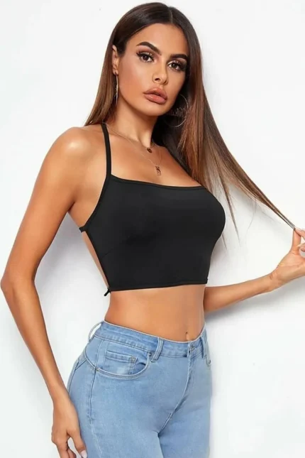 Bacio Kadın Sırtı Açık Siyah Belden Bağlamalı Crop Büstiyer BC5441